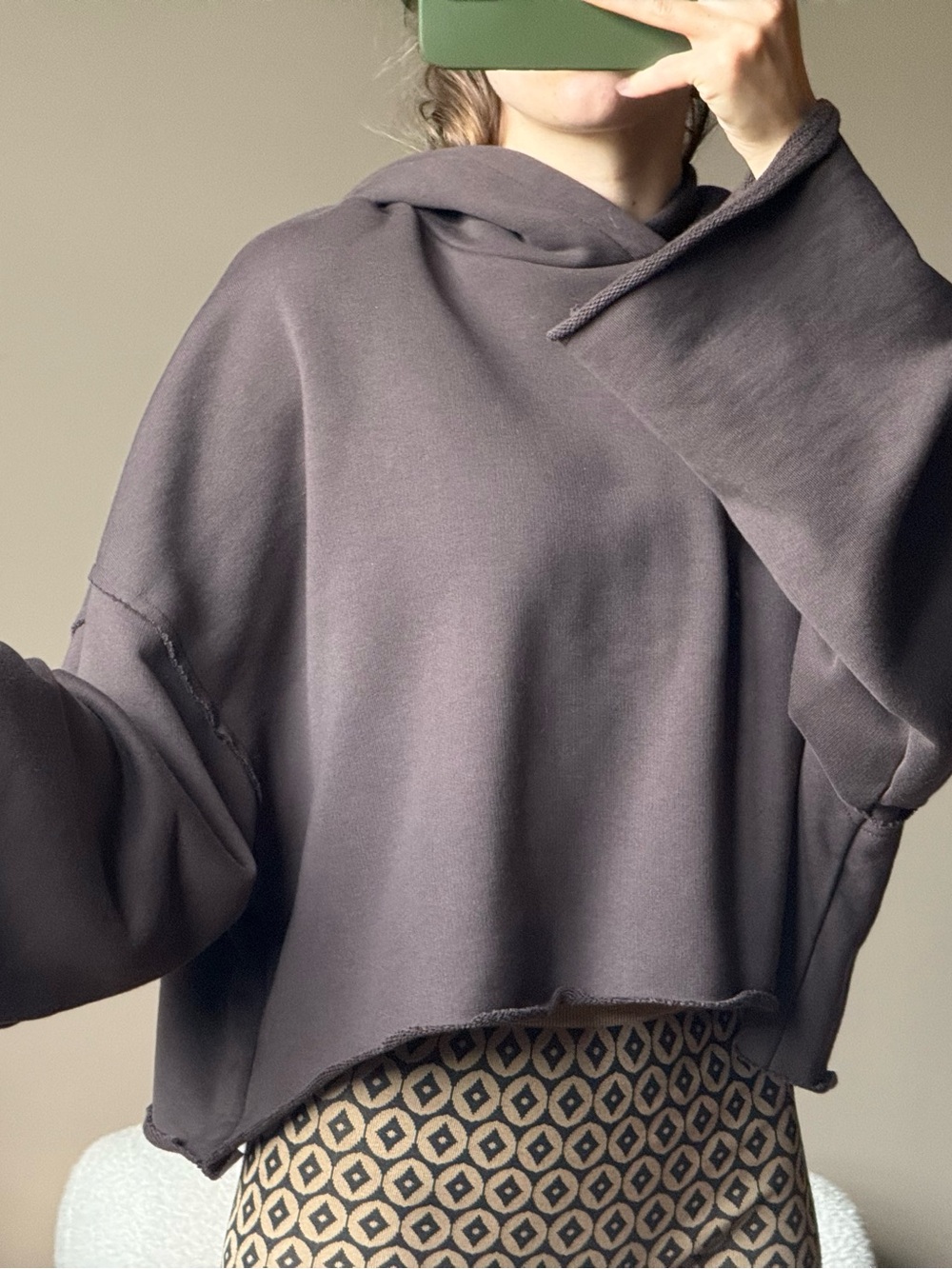Zara Cropped Hooded Pullover Top - Charcoal - Picture 2 of 4